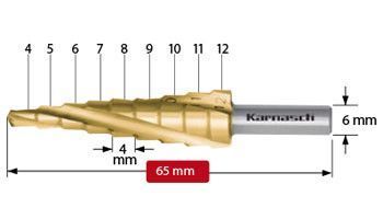Ступенчатое сверло от 4-12 мм с покрытием TiN-GOLD Karnasch (Германия)